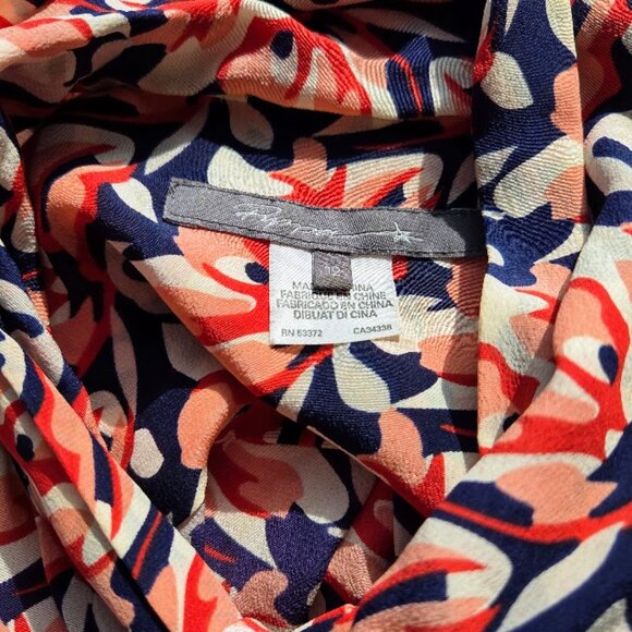 Sleeveless Button Down Coral Pink and Navy Silk Shirt Size 12 - Picture 8 of 9